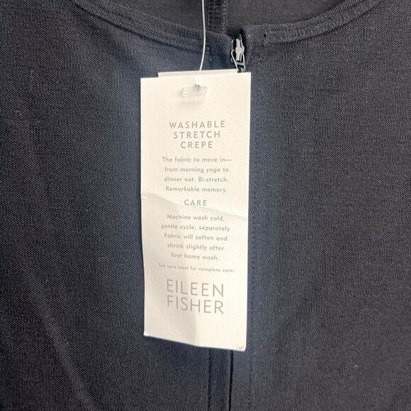 Eileen Fisher Jacket Women’s M Black Washable Stretch Crepe 3/4 Sleeve Full Zip - Picture 3 of 7